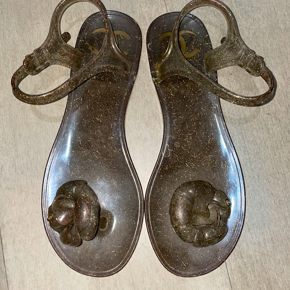 Authentic CHANEL camellia jelly sandal